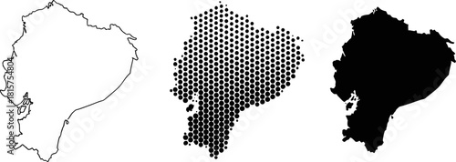 Ecuador Map Silhouette Collection Isolated on White Background