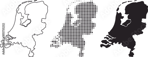 Netherlands Map Outline Silhouette Dot Pattern