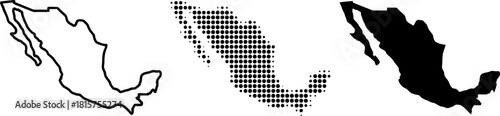 Mexico Map Set Outline Silhouette Halftone