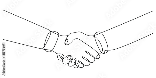 Continuous line art handshake, business partnership agreement