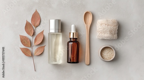 Natural Skincare Essentials Flat Lay in Minimalist Aesthetic
