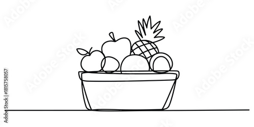 Minimalist single line drawing of fresh fruit in a bowl design
