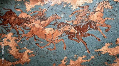 Dynamic Brown Horses Running Through Cloudy Sky Artistic Painting