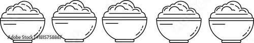 Bowl of Rice or Porridge Line Art Vector Icon Set Isolated on White Background for Food Menu.