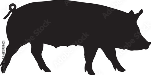 Domestic swine animal silhouette drawing side view standing isolated on transparent background perfect for butchery emblem farming design