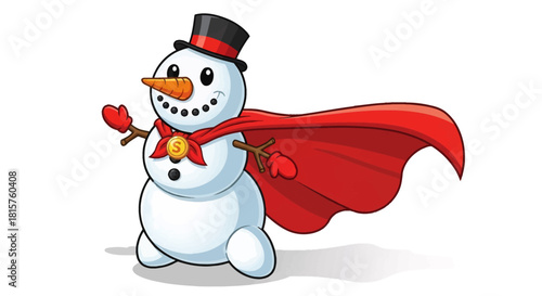 Festive superhero snowman ready to save the holidays and bring winter cheer, complete with a red cape and charming smile for any festive occasion