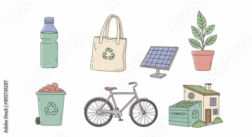 Eco-Friendly Living A Collection of Sustainable Lifestyle Icons Promoting Environmental Awareness and Green Practices