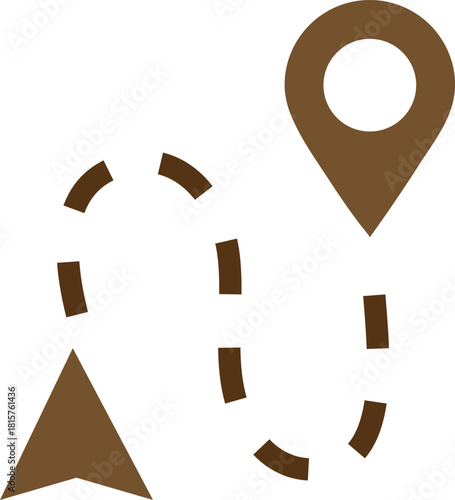 Brown navigation icons showing route and location on white background