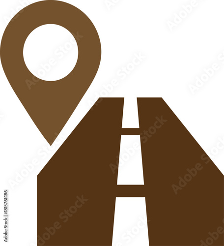 Road trip destination icon with location pin and highway