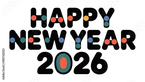 Happy New Year 2026: A festive and vibrant graphic design spells out the message of Happy New Year 2026, incorporating colorful lights and a modern aesthetic to create a cheerful holiday greeting.
