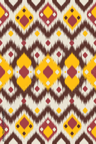 Mystic Ember Ikat Fabric with Radiant Streaks and Deep-Tone Geometric Motion