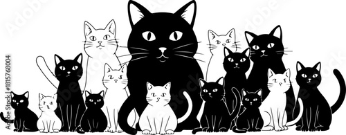 Black Cat Family Silhouette SVG, Cute Cat Group Clipart, Pet Lover Vector Design