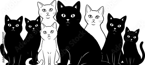 Black Cat Family Silhouette SVG, Cute Cat Group Clipart, Pet Lover Vector Design