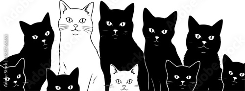 Black Cat Family Silhouette SVG, Cute Cat Group Clipart, Pet Lover Vector Design