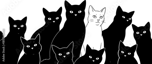 Black Cat Family Silhouette SVG, Cute Cat Group Clipart, Pet Lover Vector Design