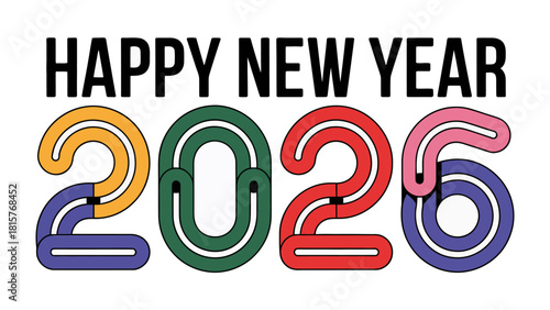 Festive Greetings: Happy New Year 2026! A vibrant and colorful typographic design, wishing everyone a joyous start to the upcoming year. 