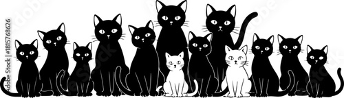 Black Cat Family Silhouette SVG, Cute Cat Group Clipart, Pet Lover Vector Design