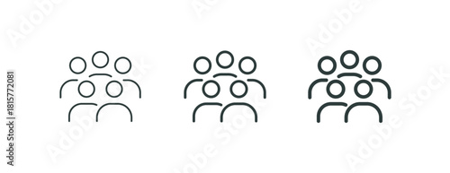 Our employee team, professional collective outline icons. Line signs group of five people. Vector isolated pictograms for web and app on white background editable stroke.