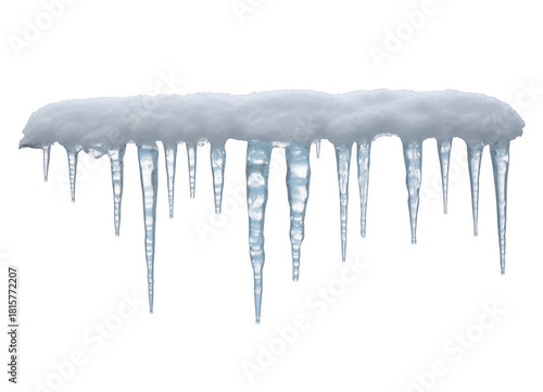 Icicle formation with snow isolated on a transparent background