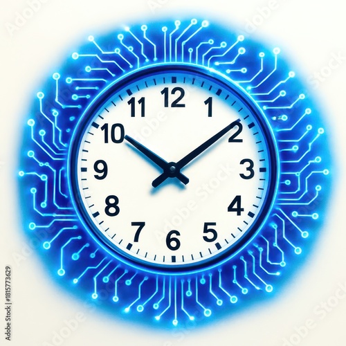 A blue clock with a white face showing the time as 10:30