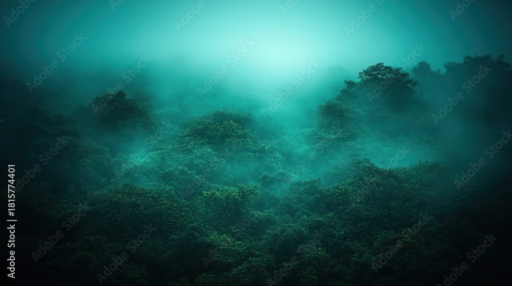 Fototapeta premium Misty, teal-toned forest canopy