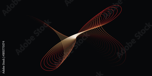 Abstract light painting with red and gold trails on a black background