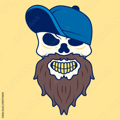Beard Skull with Blue Hat