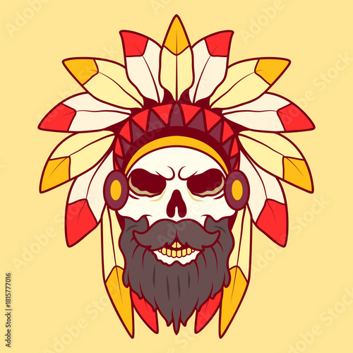 Beard Skull with Aztec Hat
