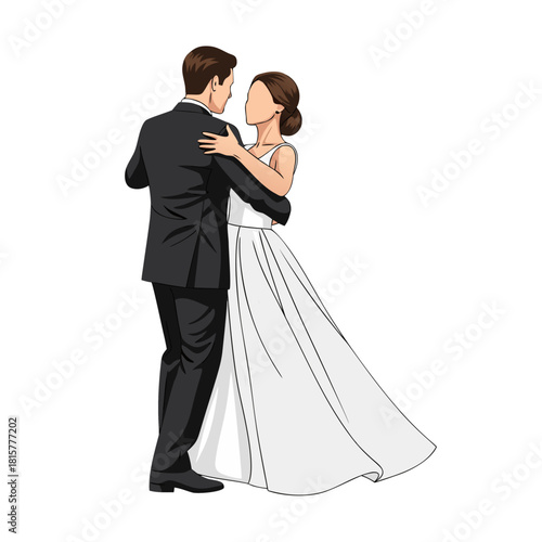 Couple dancing together in wedding attire during first dance  