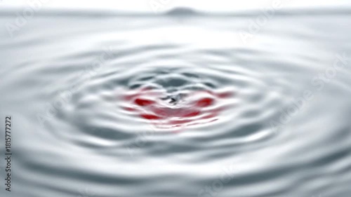 Valentine's Day 2026 Minimalist Slow Motion Red Drop Creating Heart-Shaped Ripples Seamlessly Looping Abstract Romantic Concept Video Pure White Background Simple Elegant Motion Graphics Splash Surfac