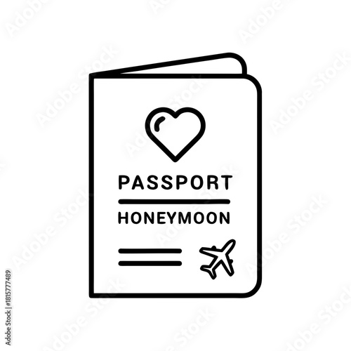 Honeymoon passport design with heart and airplane illustration  