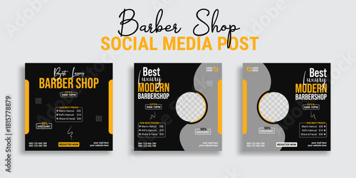 Modern barber shop social media post template design