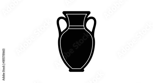 Minimalist black silhouette icon of an ancient Greek amphora or Roman vase on a white background