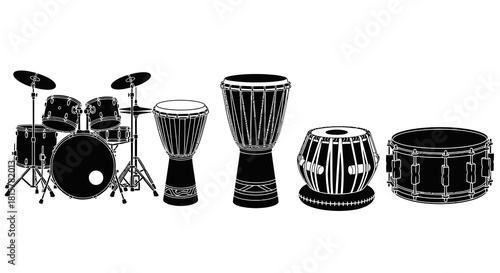 Silhouette of various drum vector