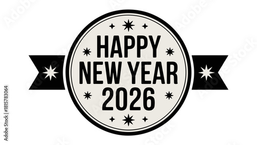 New Year 2026 Celebration Badge: A classic badge design for New Year 2026, creating festive anticipation for the new beginnings.