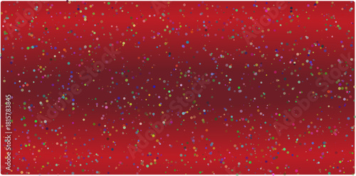 Vibrant red abstract background with a darker central band and shimmering, colorful glitter particles creating a festive and dynamic bokeh effect