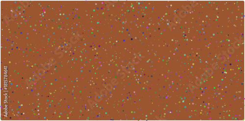 Abstract brown background with a vibrant scattering of small, colorful dots creating a dynamic and playful speckled texture