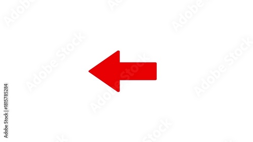 red arrow pointing left on white background. direction symbol indicating back or previous page. simple red pointer showing opposite direction.