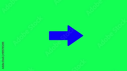 forward motion graphic element isolated on green. right direction symbol for chroma key video editing. blue arrow pointing right on green screen background.