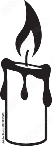 Stylized graphic of a single lit candle with melted wax dripping down its sides, symbolizing warmth, peace, remembrance, and a gentle source of light in moments of contemplation