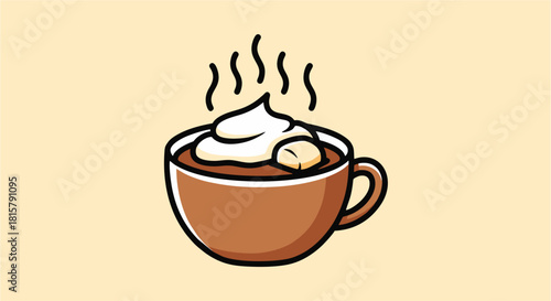 Warm Indulgence Cup of Hot Chocolate with Whipped Cream and Marshmallow