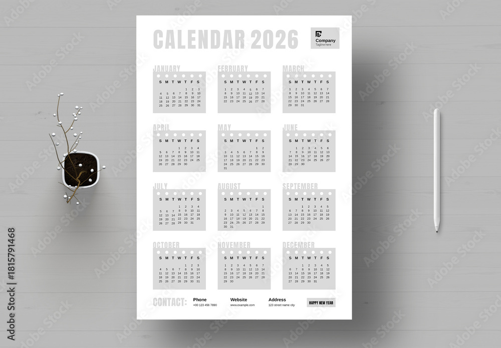 Calendar 2026 Layout Template Stock Template | Adobe Stock