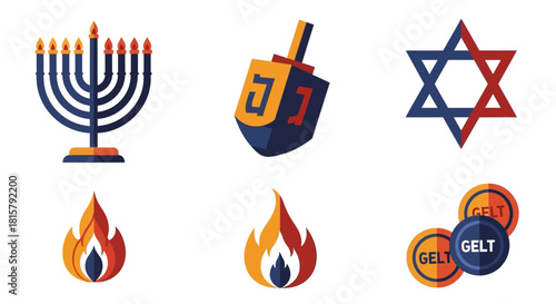 Dual Tone Hanukkah Icon Set — Bold Two-Color Modern Judaica Pack