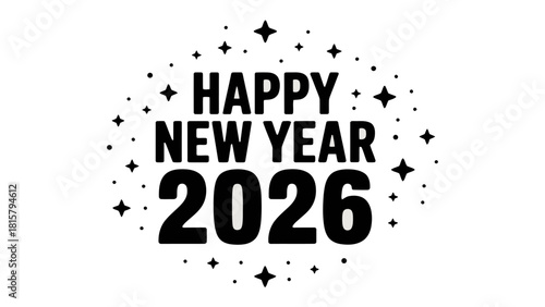 New Year 2026: A minimalist, star-studded graphic design celebrates the arrival of 2026 with a bold, modern aesthetic.