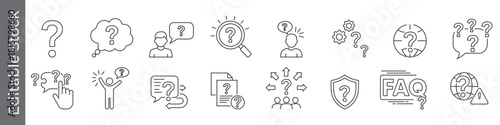 Question, help and FAQ line icon set – editable outline symbols of question mark, support, search, answer and information