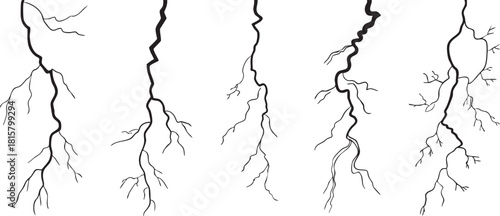 Lightning strikes vector illustration electrical discharge natural power and thunderstorms concept