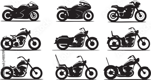 Motorcycle Silhouette Collection Stylish Bike Designs for Enthusiasts and Graphic Projects