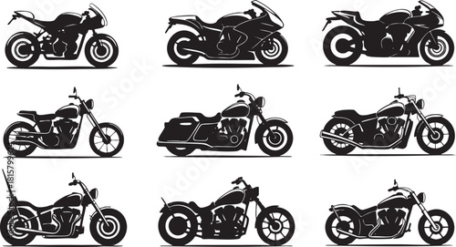 Motorcycle Vector Set Silhouette Collection Various Styles Transport Design Illustration