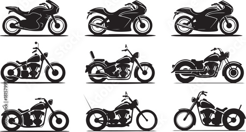 Motorcycle vector silhouettes collection of different motorcycle styles for design