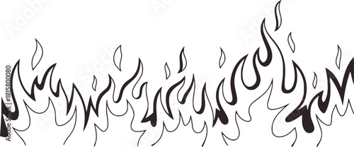 Black and white line art illustration of flames fire